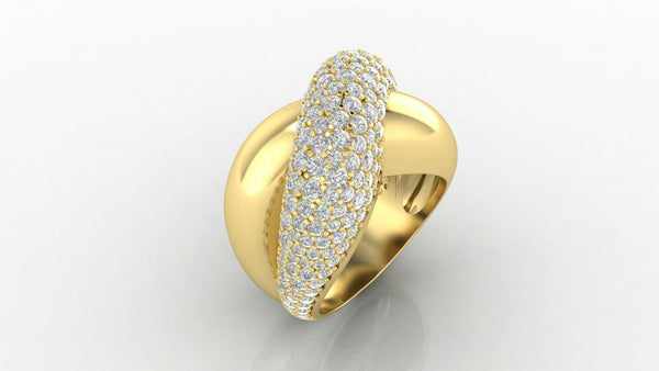 18 karat crisscross ring with Pave Diamonds