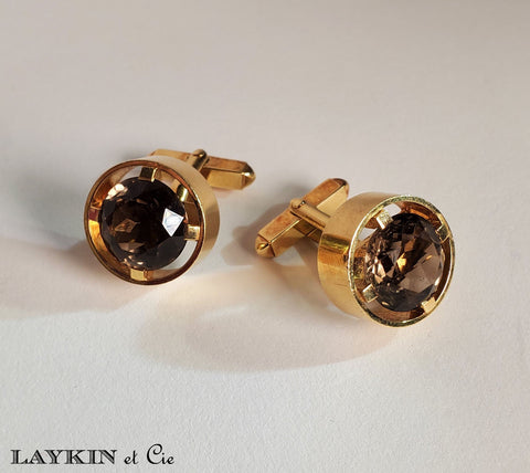 14 carat yellow gold and topaz 1950s cufflinks