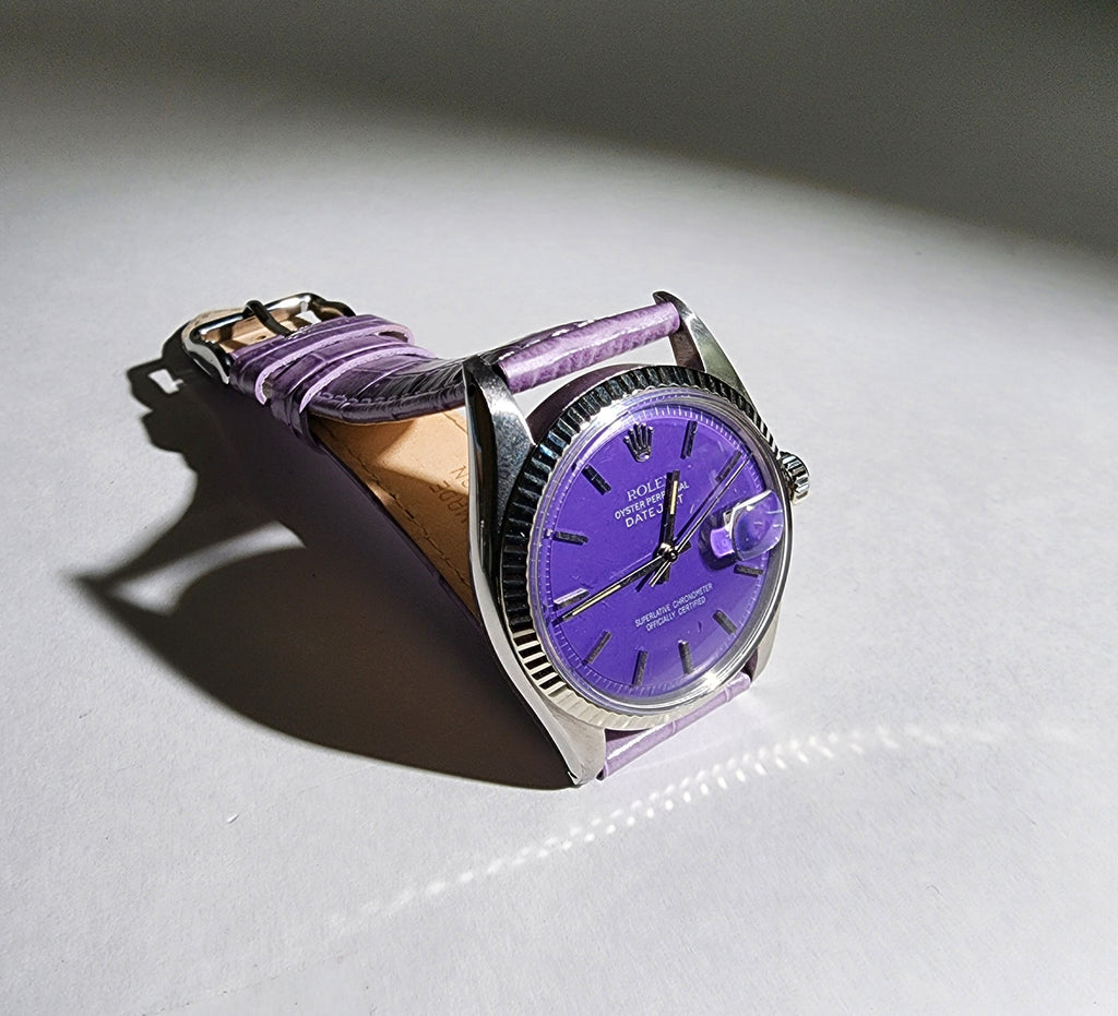 Custom Vintage Rolex Date Just with a Purple Dial and a custom Purple Strap