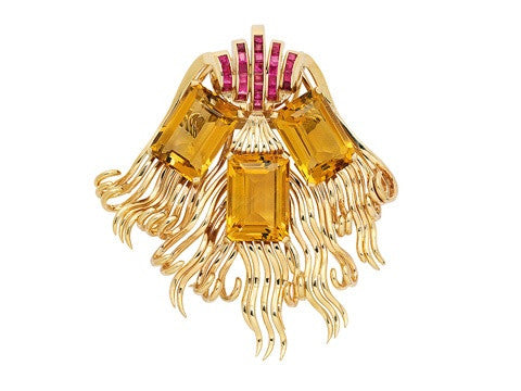 Ruby, Citrine, Rose Gold Brooch