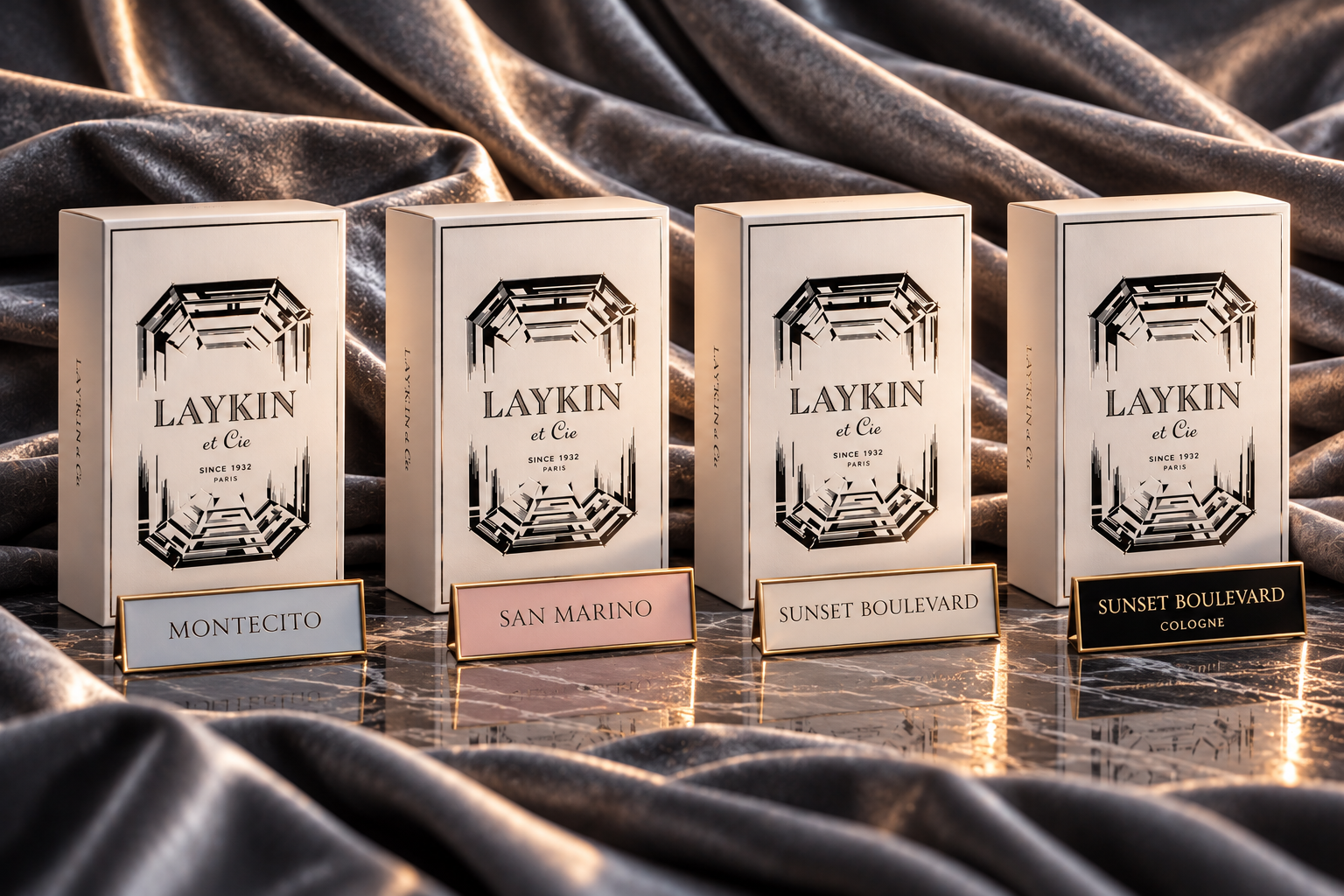 The Laykin et Cie Fragrance Collection — Montecito, San Marino, Sunset Boulevard, Sunset Boulevard Cologne