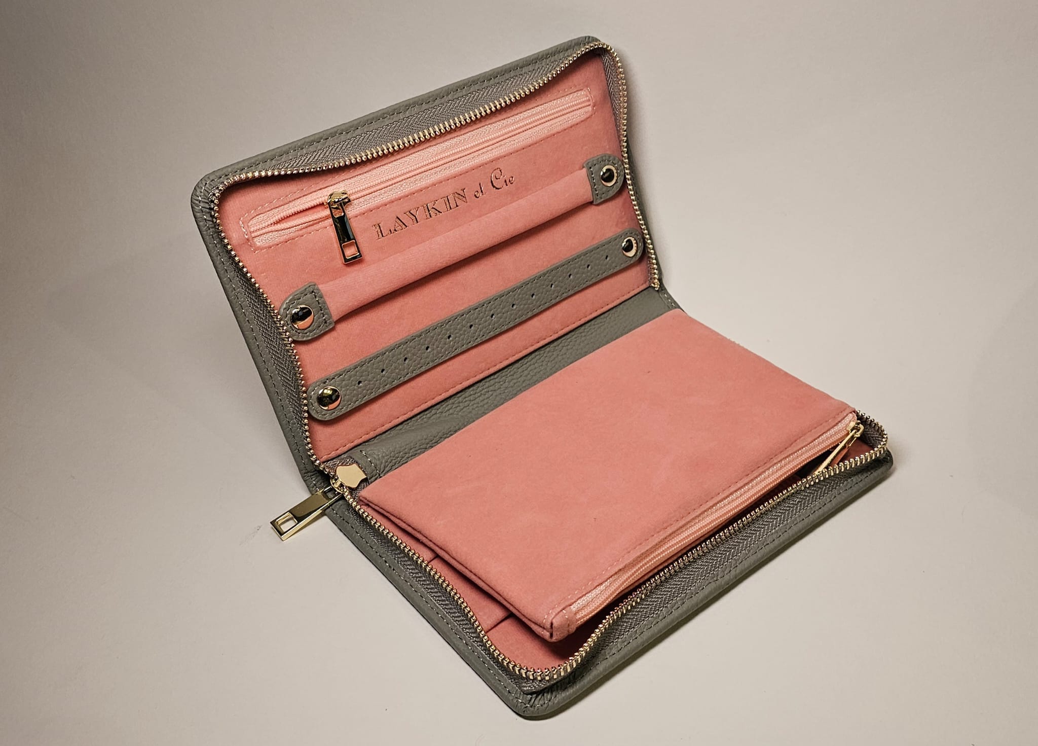 The Laykin Leather Valise open — showing all compartments